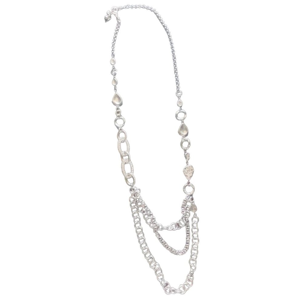 Chico's Silver Small Rhinestones Multi Layer Long Necklace Medium - Picture 1 of 4